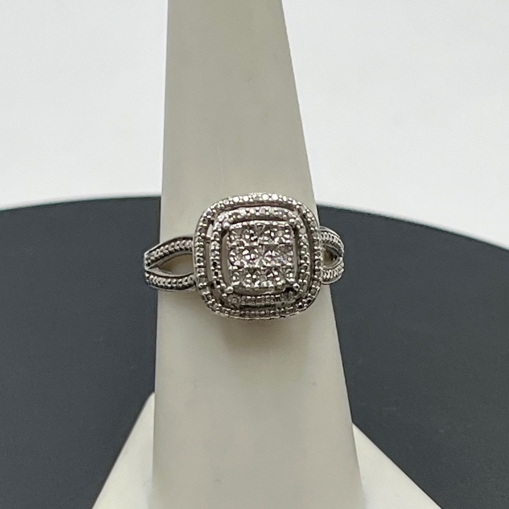 Finecraft Jewelry F Estate Pave Diamond Cluster Halo Sterling Silver Ring